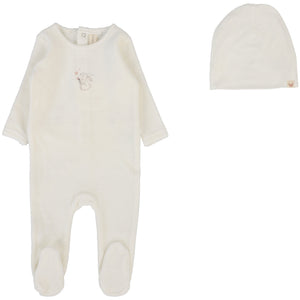 Lilette Winter White/Pink Forest Graphic Velour Stretchie with Beanie