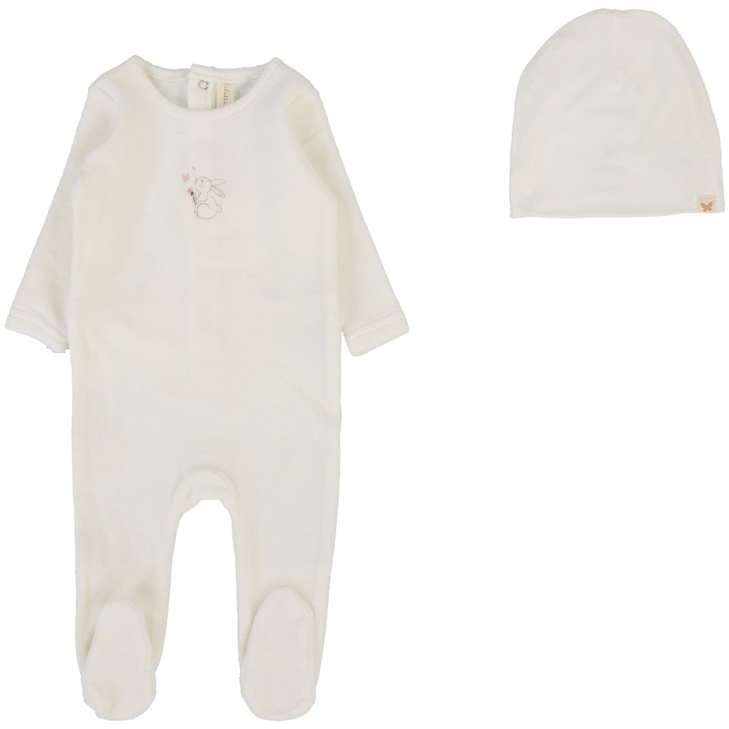 Lilette Winter White/Pink Forest Graphic Velour Stretchie with Beanie