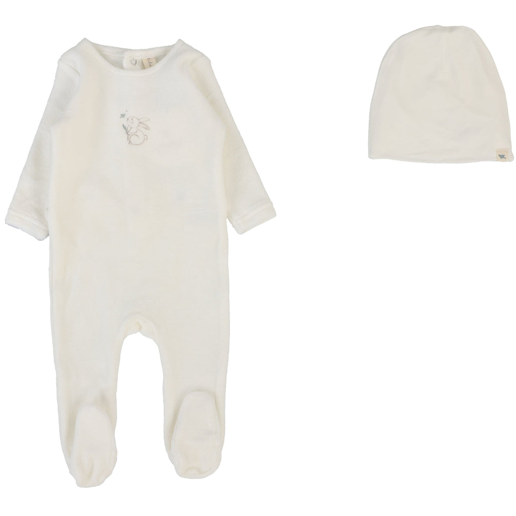 Lilette Winter White/Oat Forest Graphic Velour Stretchie with Beanie
