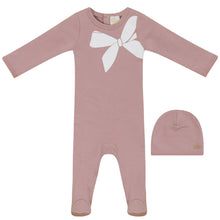Load image into Gallery viewer, Clo Mauve Bow Print Stretchie and Beanie
