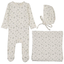 Load image into Gallery viewer, Lilette Cream/Blue Garden Cluster Print Layette Set
