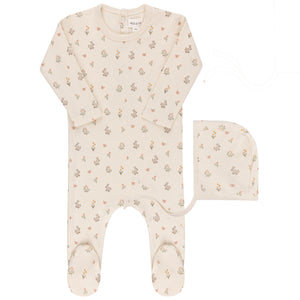 Ely's and Co Ivory Garden Floral Print Stretchie and Bonnet- Girl