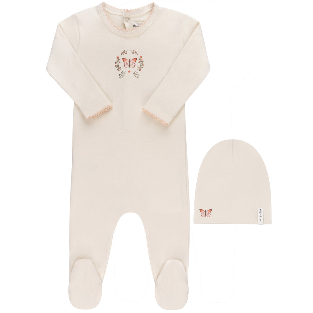 Ely's and Co Ivory Garden Floral Center Stretchie and Beanie- Girl