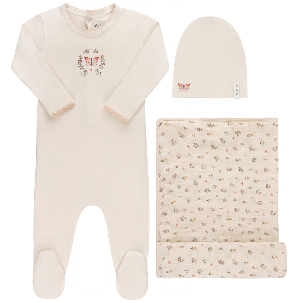 Ely's and Co Ivory Garden Floral Center Layette Set- Girl