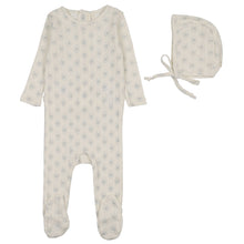 Load image into Gallery viewer, Lilette Cream/Blue Geo Floral Printed Stretchie with Bonnet
