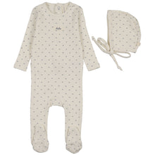 Load image into Gallery viewer, Lilette Cream/Blue Floret Print Stretchie with Bonnet
