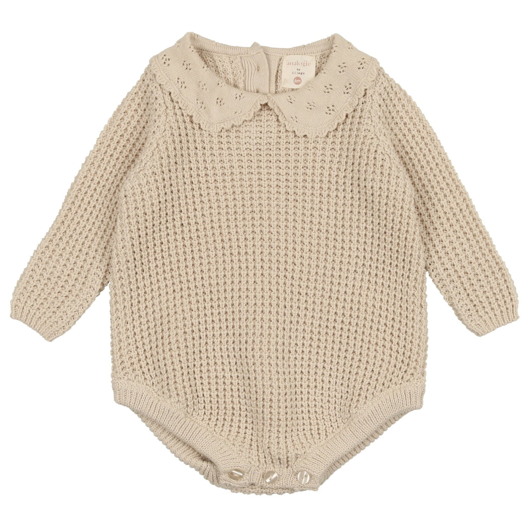 Analogie by Lil Legs Natural Pointelle Collar Knit Romper