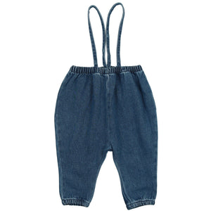 Lil Legs Blue Denim Bubble Suspender Pants