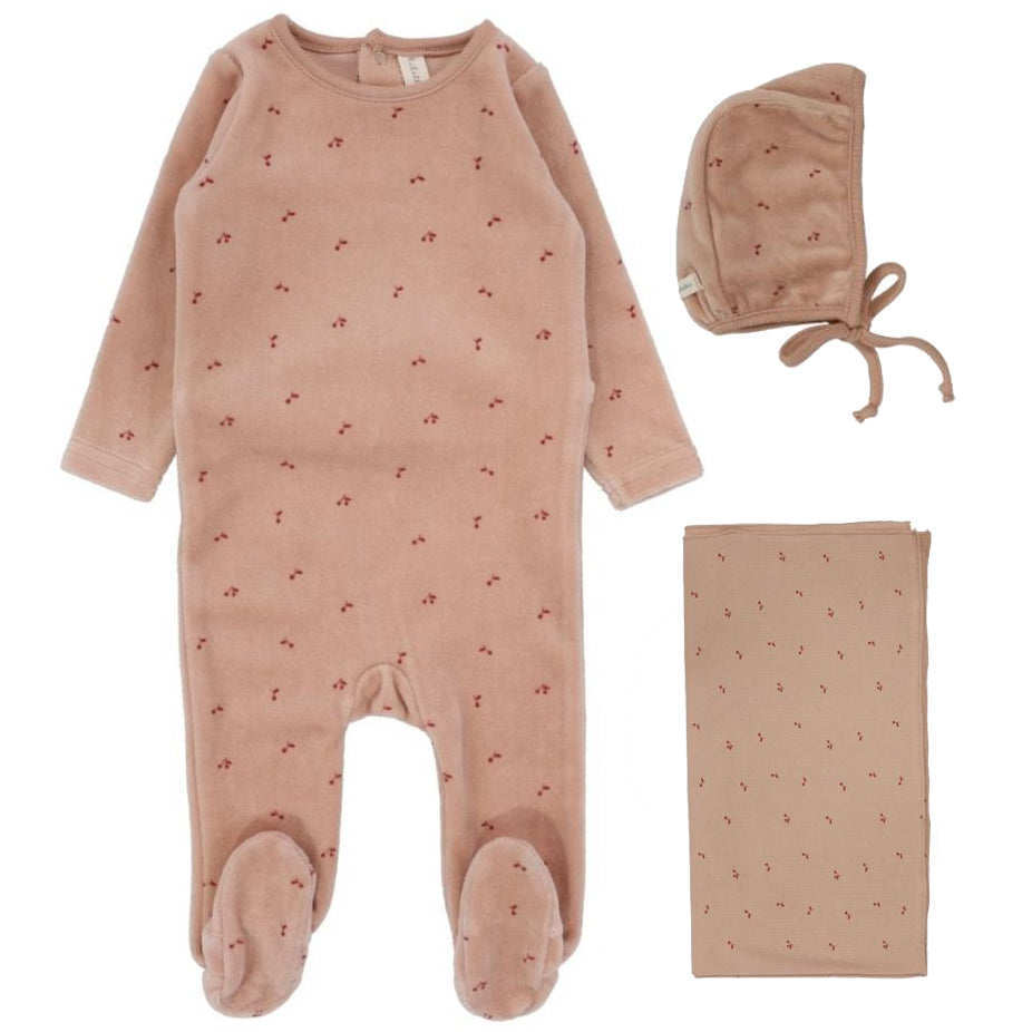 Lilette Pink Cherry Velour Layette Set