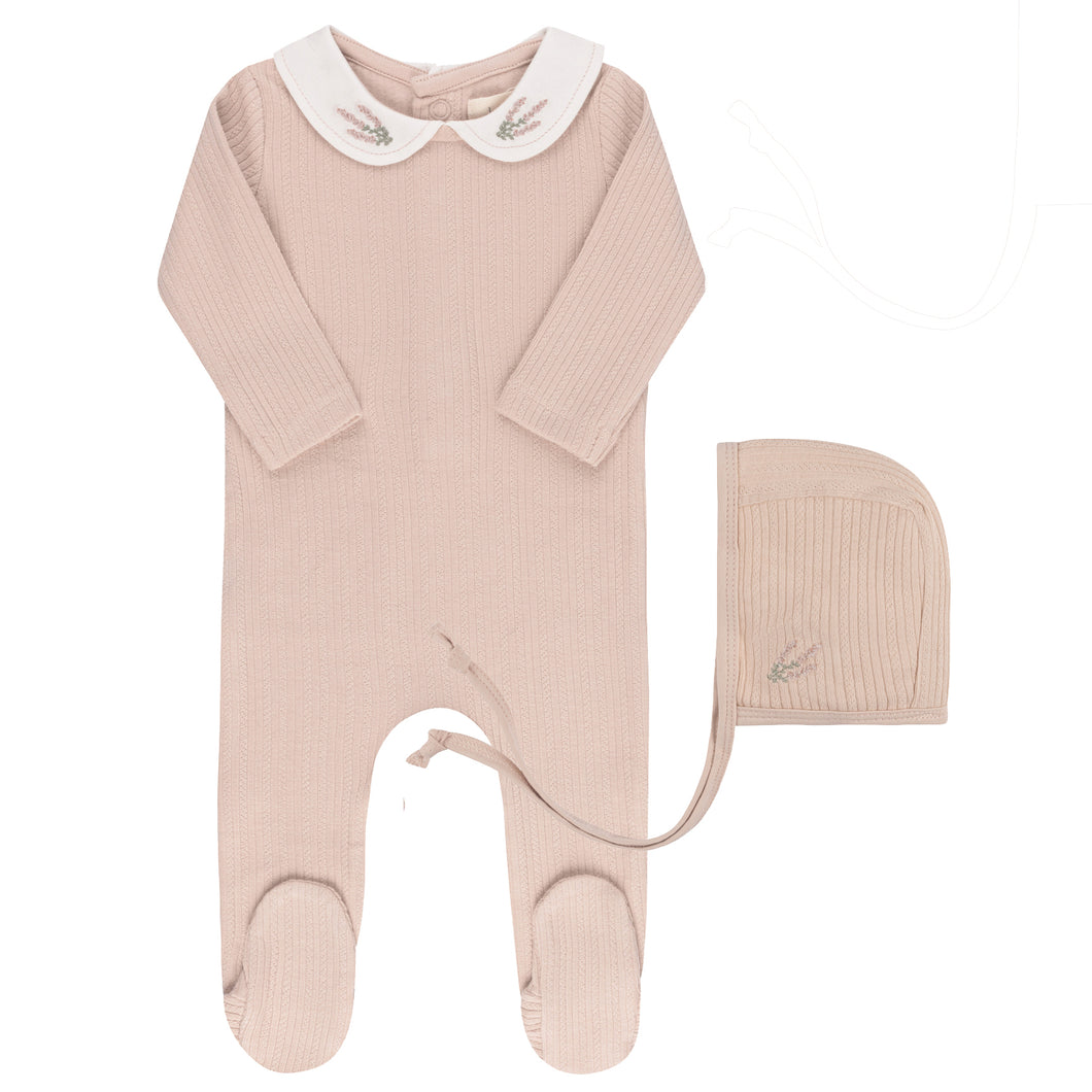 Ely's and Co Pink Heather Organic Embroidered Collar Stretchie and Bonnet