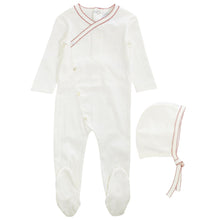 Load image into Gallery viewer, Kipp Baby Blush Double Scallop Stretchie (and bonnet)
