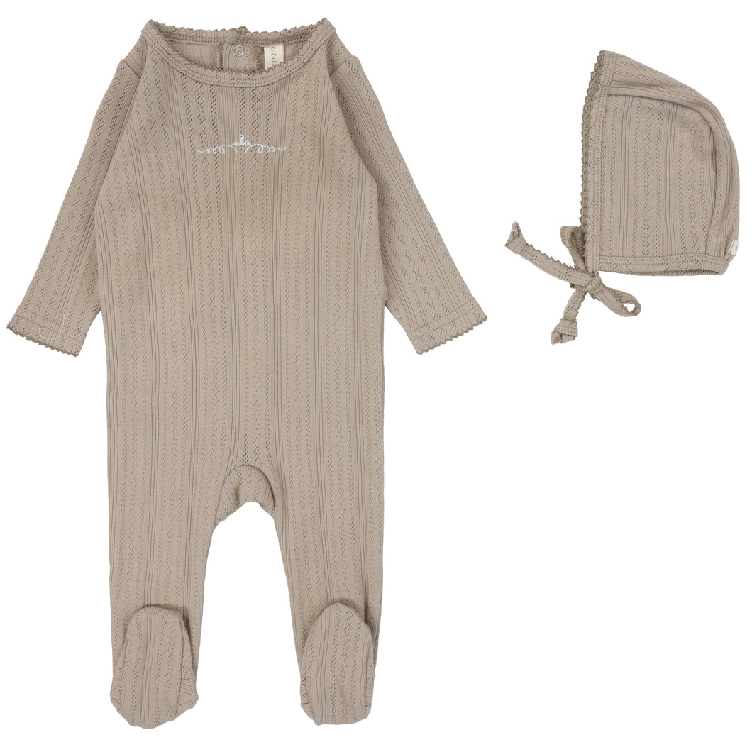 Lilette Oat Crown Pointelle Graphic Stretchie with Bonnet