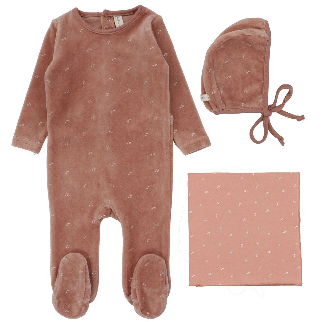 Lilette Apricot Cherry Velour Layette Set