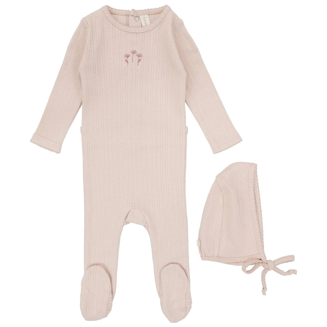 Lilette Peachy Pink Striped Pointelle Stretchie and Bonnet