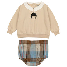 Load image into Gallery viewer, Urbani Light Blue Plaid Bloomers with Cream Collared Sweatshirt Set
