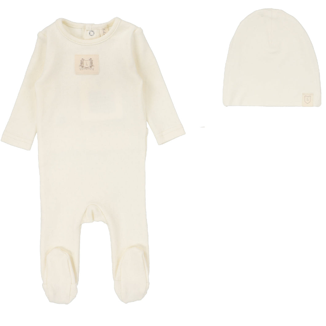 Lilette Cream Pointelle Emblem Stretchie with Beanie