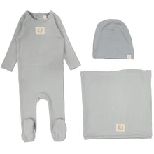 Load image into Gallery viewer, Lilette Light Blue Pointelle Emblem Layette Set
