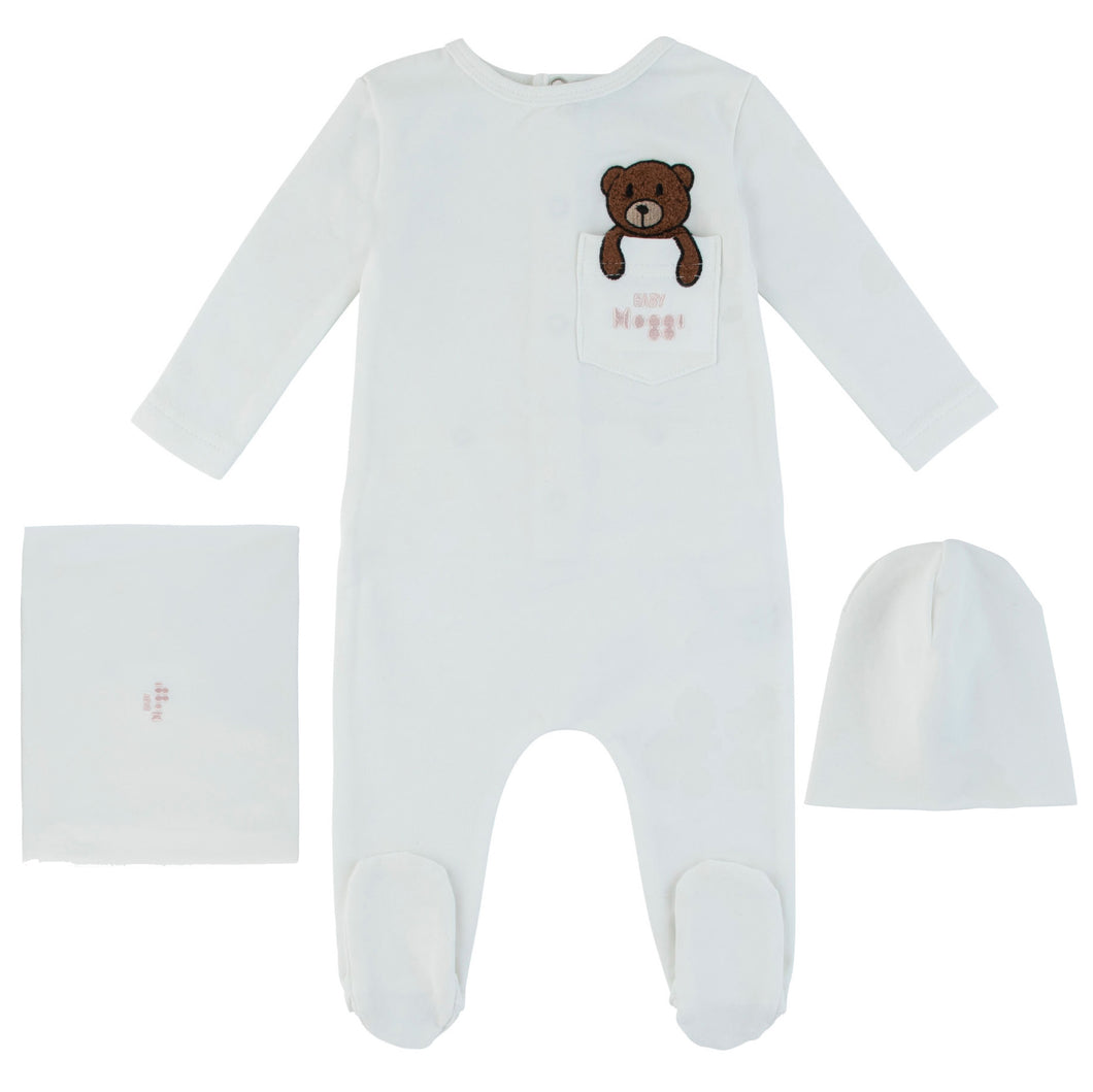 Noggi Ivory Baby Bear Pocket Layette Set- Girls