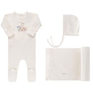 Ely's and Co Ivory Jersey Cotton Embroidered Bunny Layette Set Gift Box