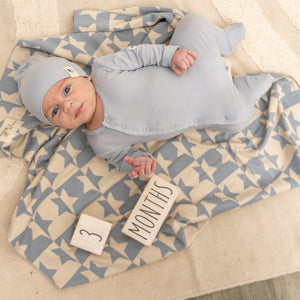 Bebe Bella Dark Almond/Dusty Blue Knit Baby Carriage Blanket