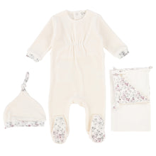 Load image into Gallery viewer, Bee &amp; Dee Brushed Mauve/White Floral Knot Velour Collection Layette Set
