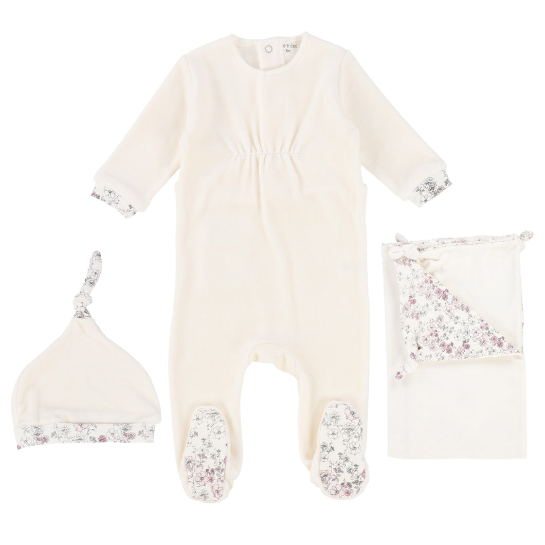 Bee & Dee Brushed Mauve/White Floral Knot Velour Collection Layette Set