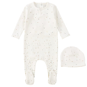 Bee & Dee Light Ivory Watercolor Dot Collection Stretchie with Beanie