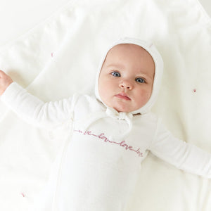 Kipp Baby Pink Rib Velour Love Stretchie and Bonnet