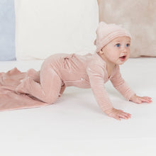 Load image into Gallery viewer, Kipp Baby Pink Rib Velour B Stretchie and Beanie
