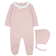 Load image into Gallery viewer, Kipp Baby Pink Bud Ruffle Stretchie and Bonnet
