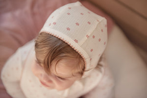 Ely's and Co Pink/Ivory Ribbed Cotton Floral Collection Stretchie and Bonnet