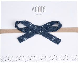 Adora Baby Mini Ribbon Bow Headband- Denim Florals