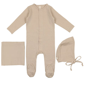 Lilette Sand Dotted Pointelle Layette Set