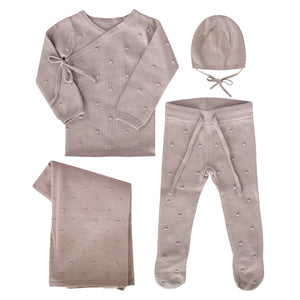 Kipp Baby Muave Dot Knit Wrap 3 Piece Set