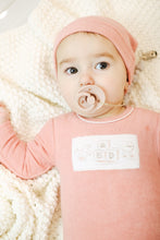 Load image into Gallery viewer, Bee &amp; Dee Ditsy Pink Terry with Center Print Collection Stretchie and Beanie
