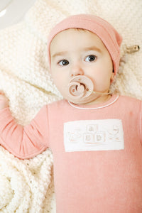 Bee & Dee Ditsy Pink Terry with Center Print Collection Stretchie and Beanie