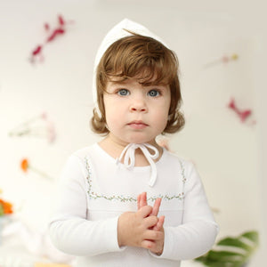Bee & Dee Snow White with Green Vines Embroidered Linen Pointelle Collection Layette Set