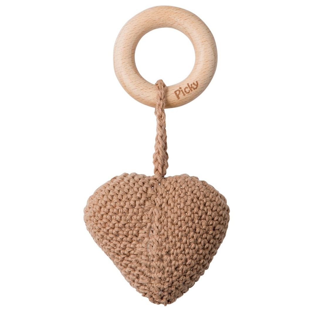 Picky Baby Heart Rattle Teether- Coffee