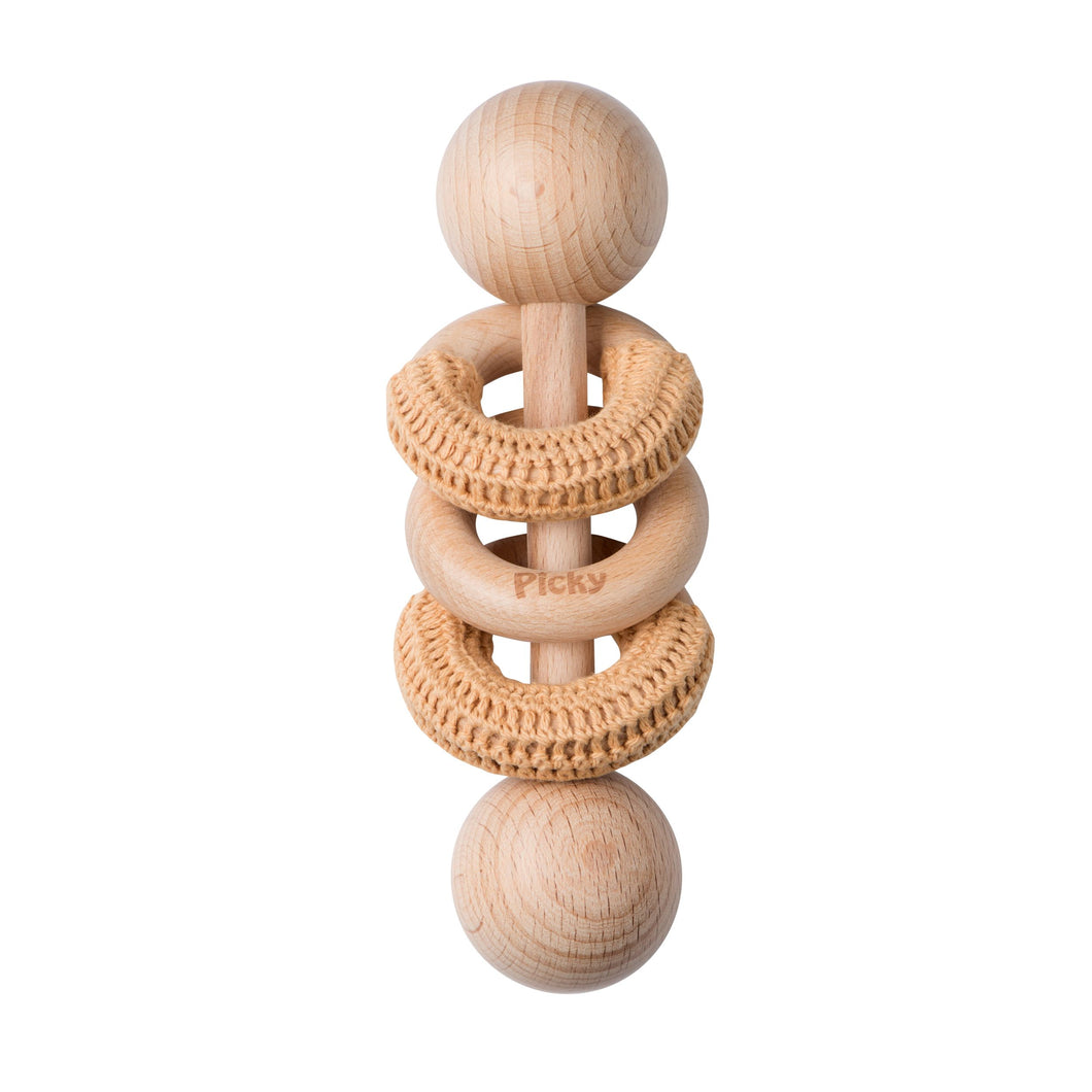 Picky Baby Rattle with Crochet Rings- Beige