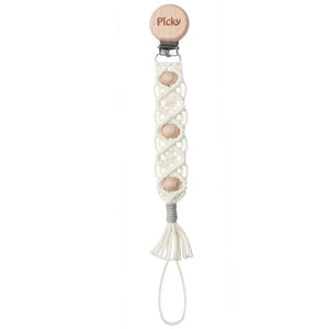 Picky Baby Macrame Paci Clip with Wooden Beads- Slate Trim