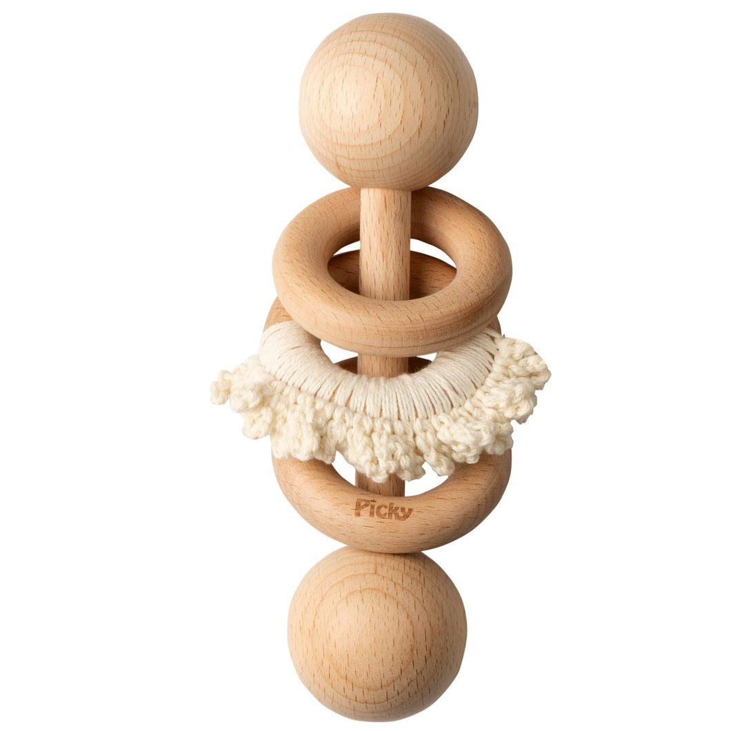 Picky Baby Rattle with Ruffle- Off White