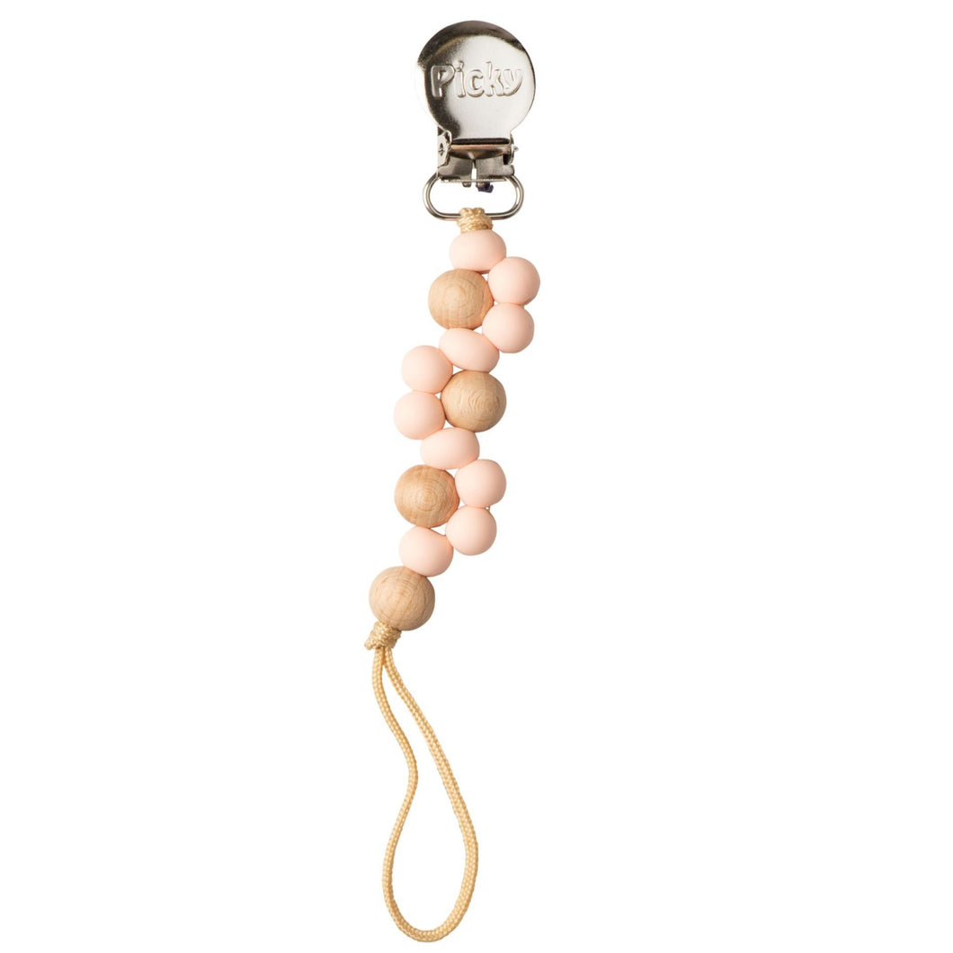 Picky Baby Wood and Silicone Braided Paci Clip- Peachy Pink