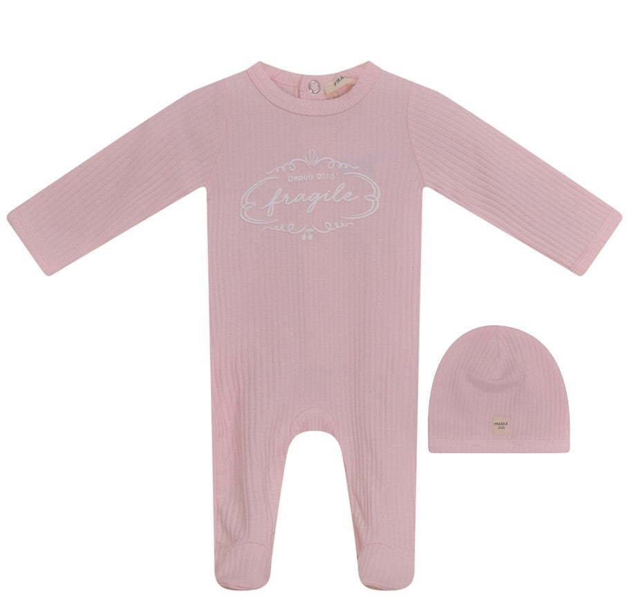 Fragile Pink Puff Print Stretchie and Beanie