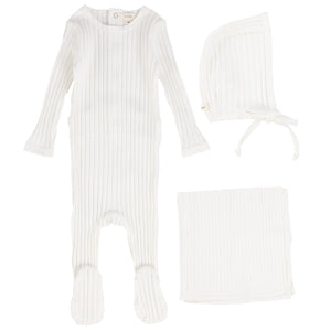 Lil Legs Winter White Wide Ribbed Layette Set