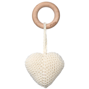 Picky Baby Heart Rattle Teether- Off White