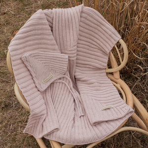 Marled Pink Ribbed Knit Blanket and Bonnet Set