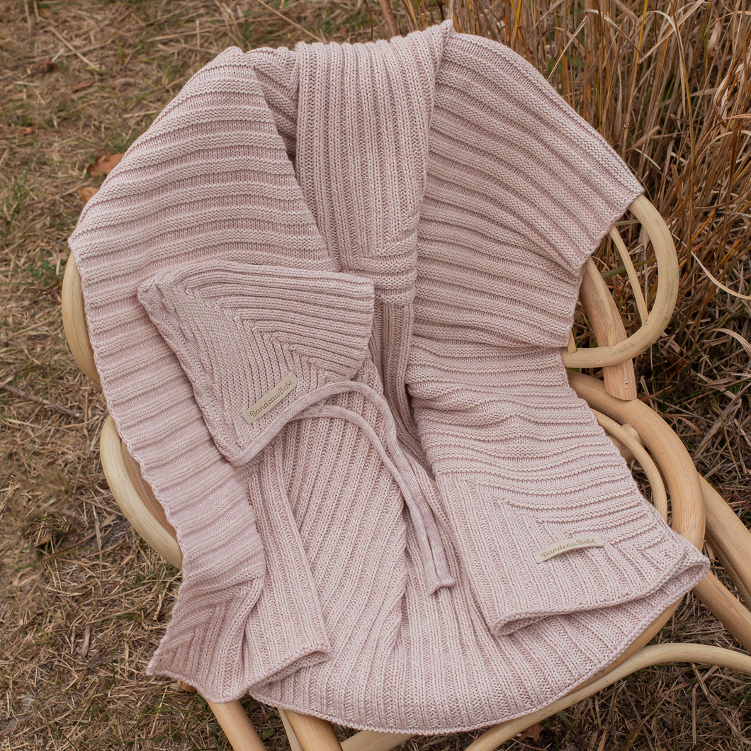 Marled Pink 2 Direction Ribbed Knit Blanket (no bonnet)