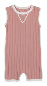 Maniere Dusty Pink Piped Ribbed Romper