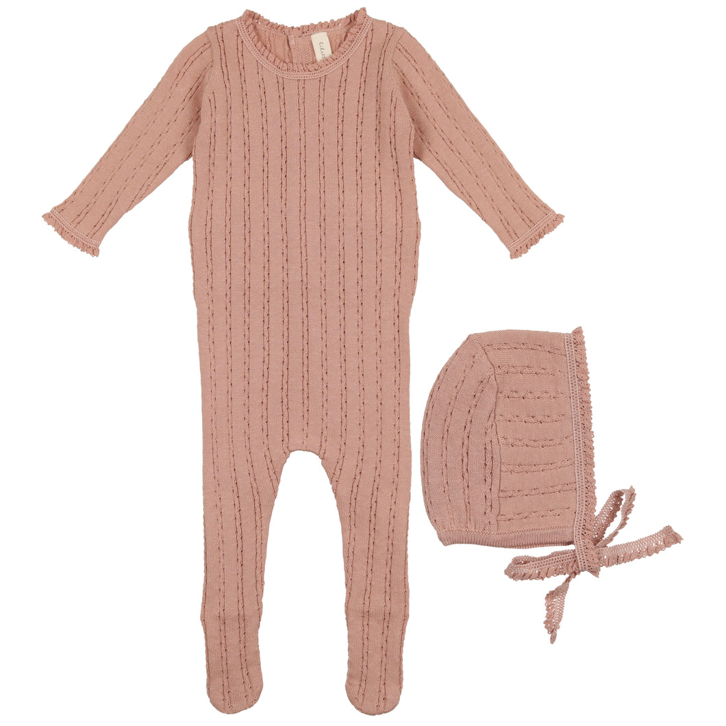 Lilette Blush Pointelle Knit Stretchie and Bonnet