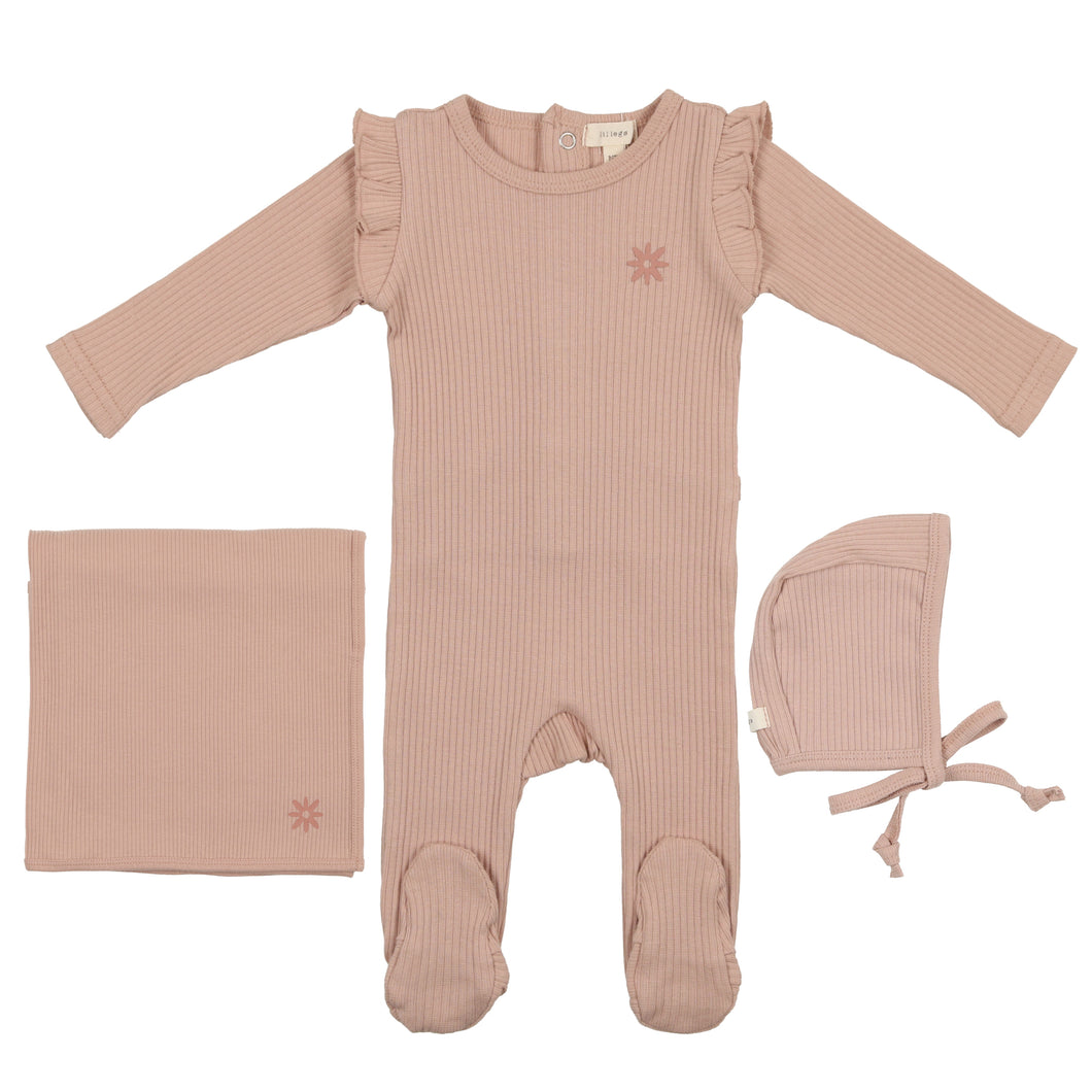 Lil Legs Pink Flower Ribbed Layette Set
